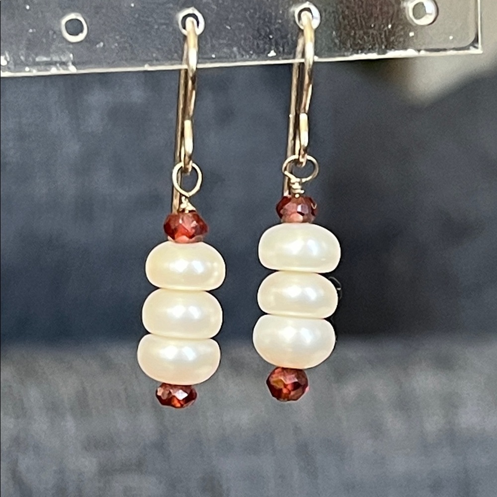 Elegant Pearl and Garnet Bead Earrings